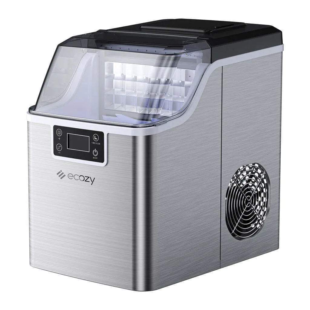 ecozy Countertop Ice Maker with Self-Cleaning, Stainless Steel