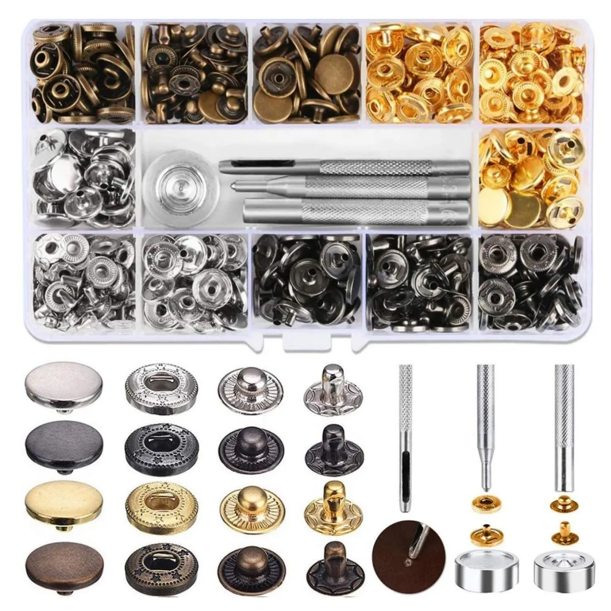 Craft Metal Snap Buttons 100 pcs 4-Color Press Studs No Sewing Snap Buttons