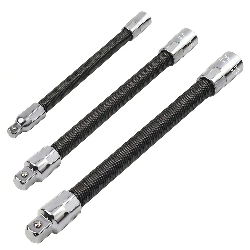 Sumvov 3Pcs Flexible Socket Extension Bar 1/4",3/8",1/2" 45 Bend Extender - Black