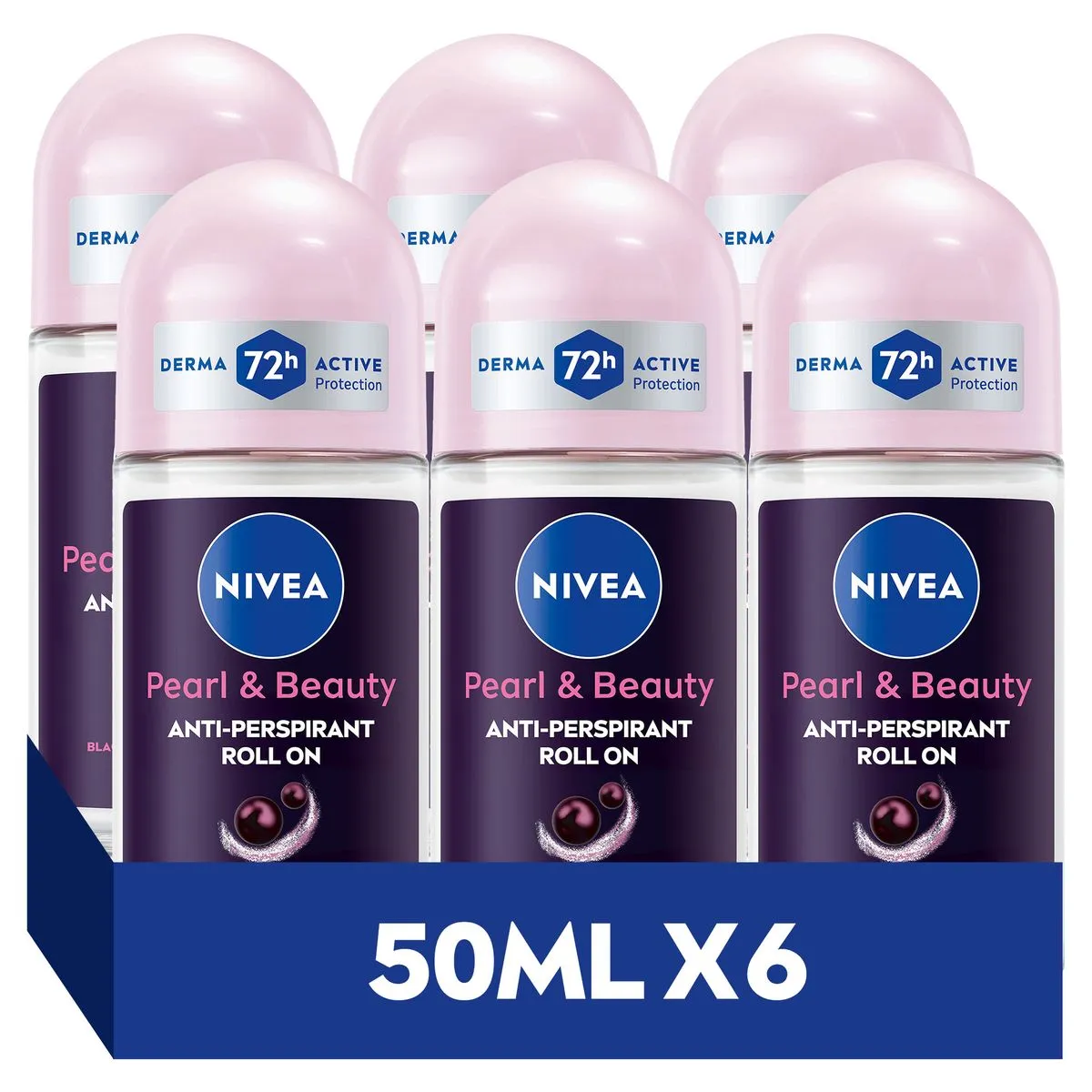 NIVEA Pearl & Beauty Black Pearl Anti-perspirant Roll-on Deodorant, 6x50ml