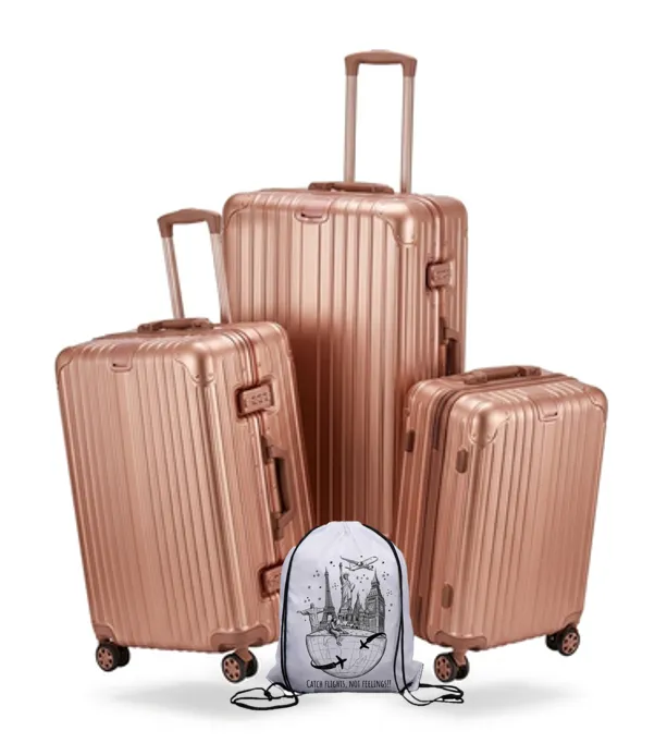 Elegant Design Aluminium Frame Zipless Suitcase with Cup Holder+String Bag