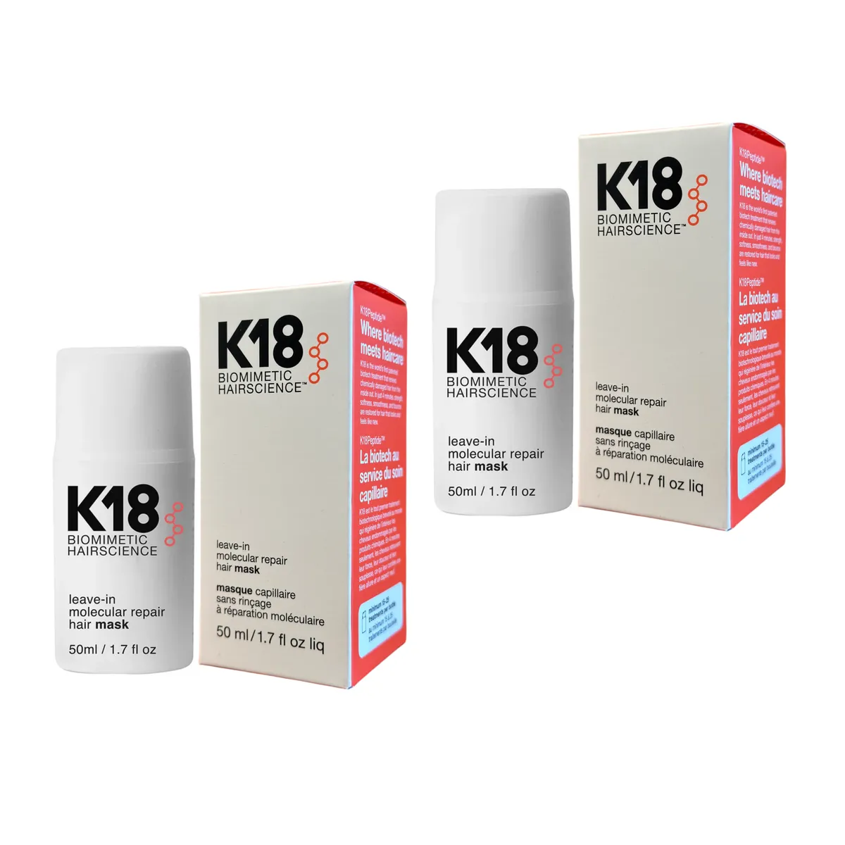 2 x K18 Leave-In Molecular Repair Hair Masks 50ml
