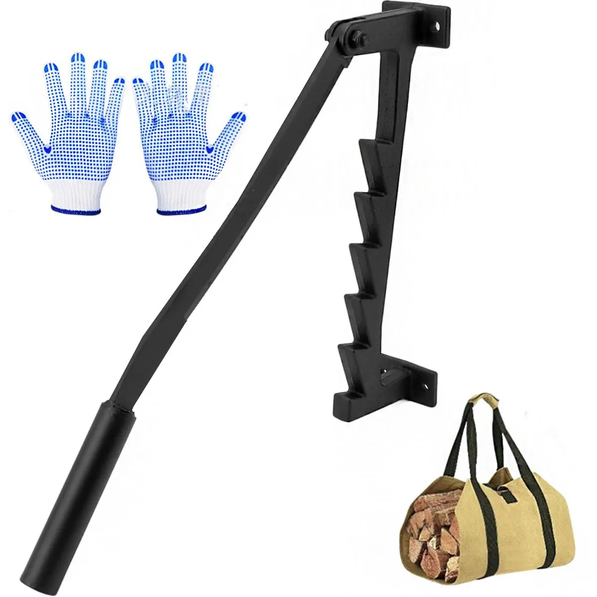 Wall Mounted Firewood Splitter Manual Wood Cracker Log Splitter with Gloves