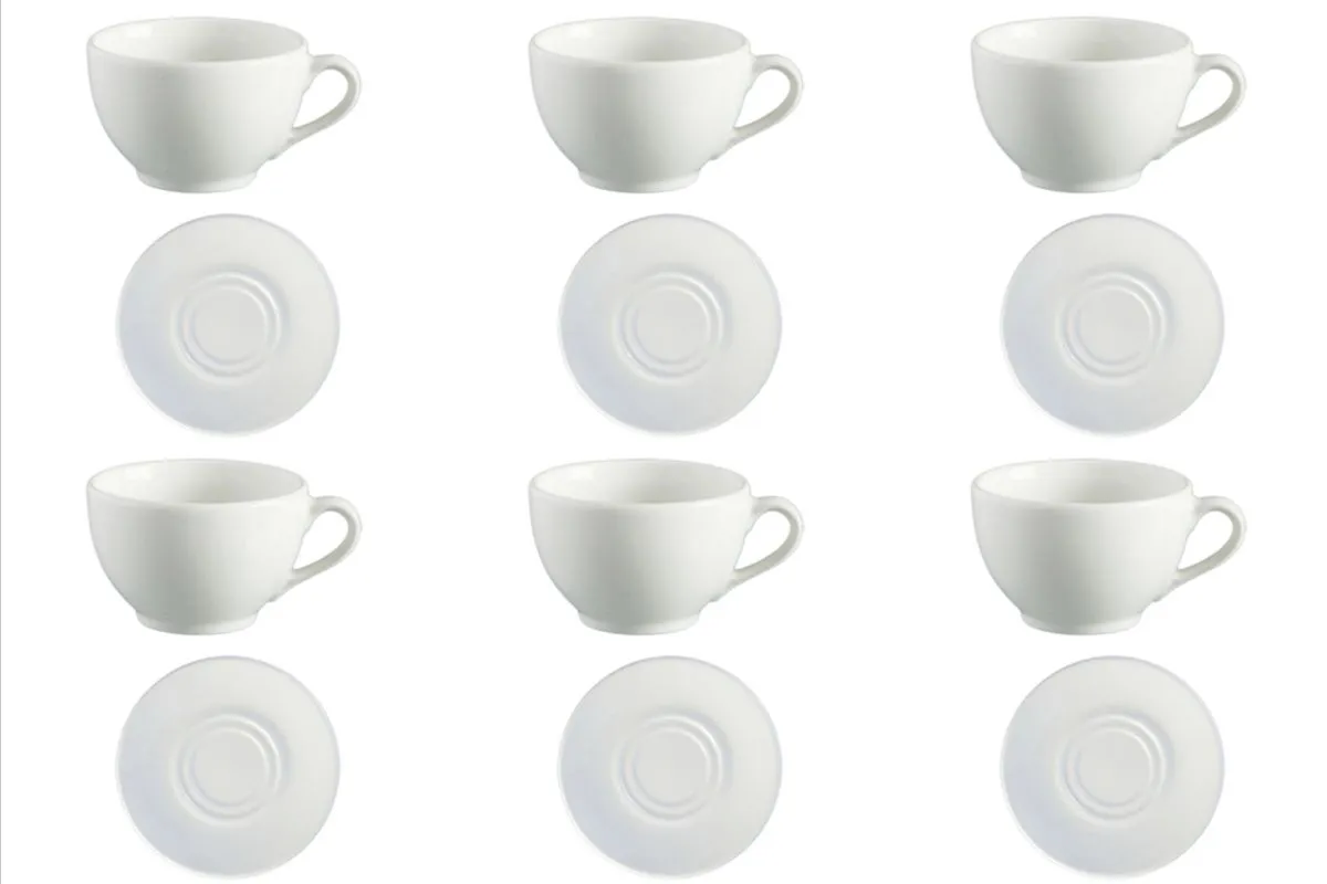 Cup & Saucer 300ml 12pc Set Cappuccino Porcelain Blanco-Continental China