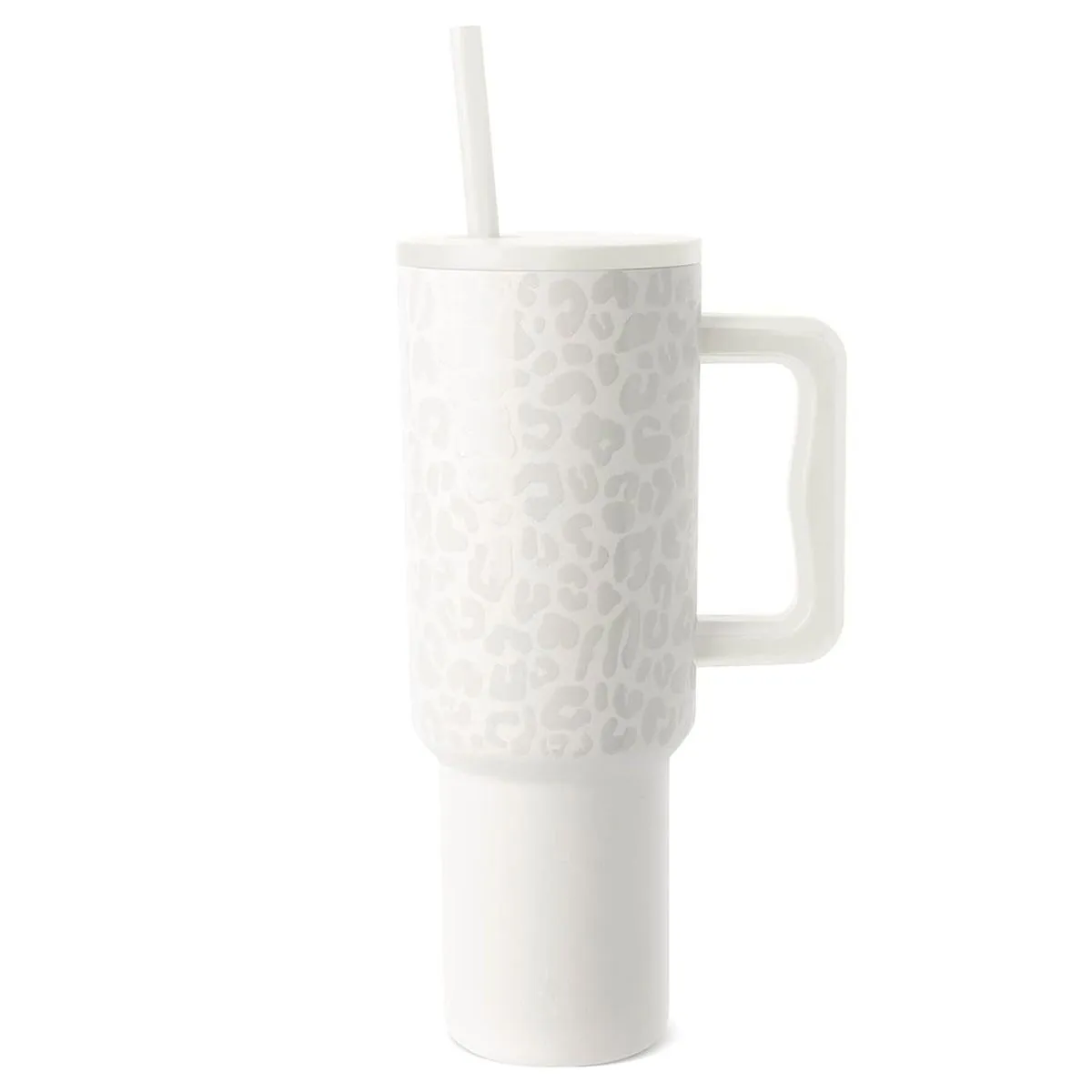 304 Stainless Steel Leopard Print Mug Thermos Mug Car Ice Cup handle Cup - White