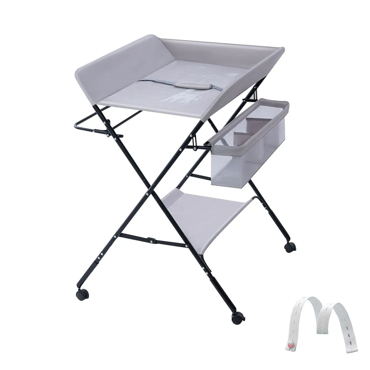 Foldable Baby Diaper Changing Table Height Adjustable with Diaper Fastener - Grey