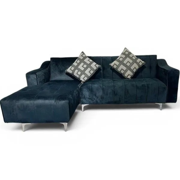 Plike Royal Blue L-Shaped 4 Seater Velvet Couch