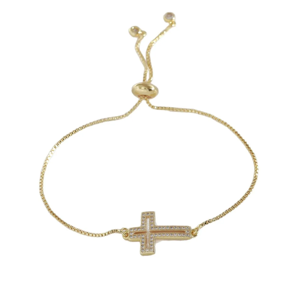 Round Adjustable Cross Bolo Strand Bracelet - Gold