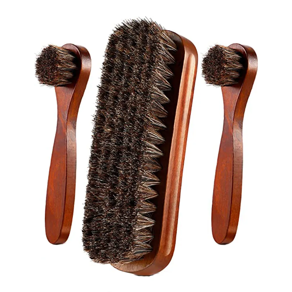 3-Piece Horsehair Shoe Shine Brush Care Clean Shoes