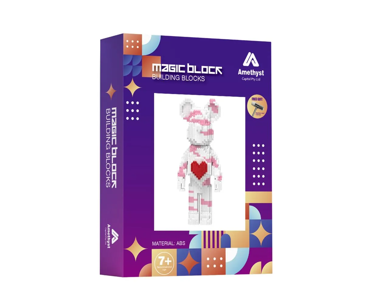 DIY 3D Cartoon Toy Teddy Bear with Heart Magic Building Blocks 1900 Pieces - Pink Teddy Bear With R…