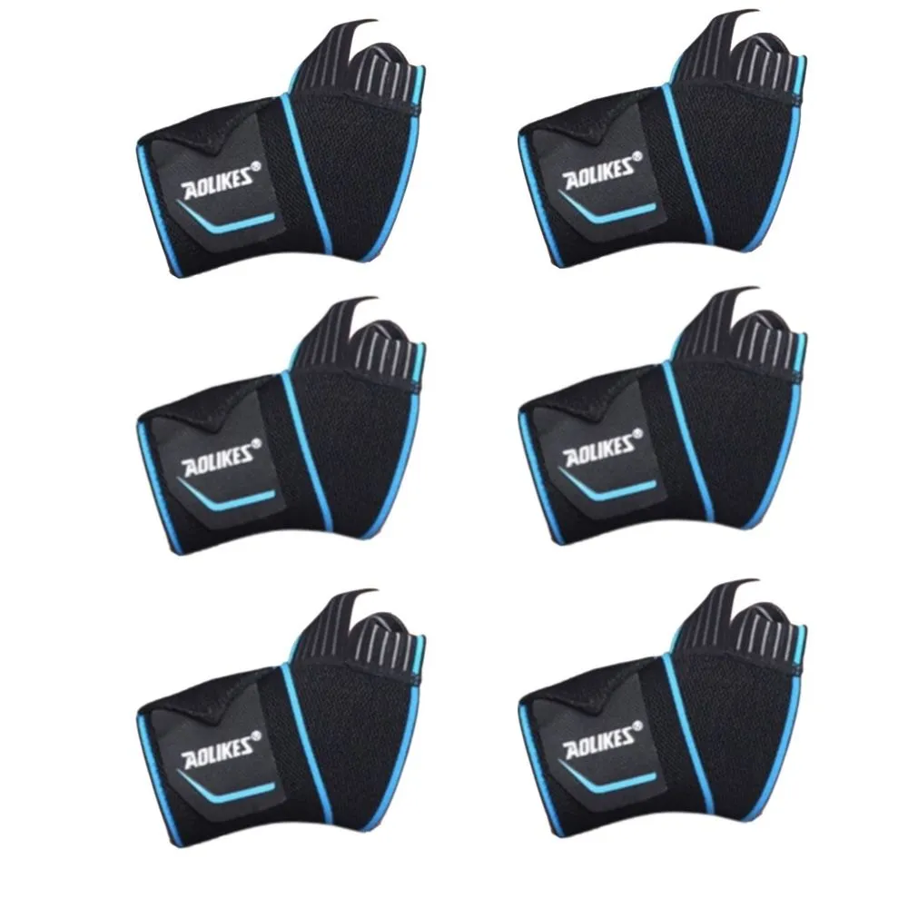 Health Sport Fitness Weightlifting Wrist Wrap Band Gym Glove - Set of 6 - Blue
