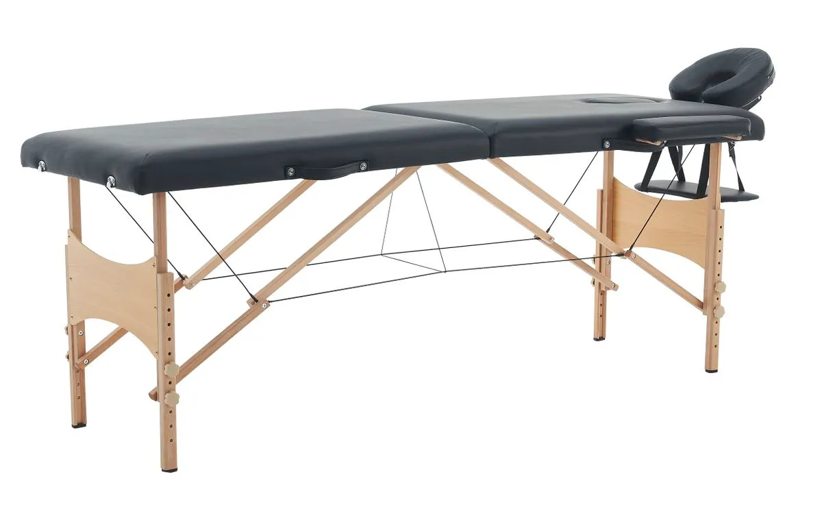 Portable Extra Width Folding Massage Table Bed - 2 Section Black