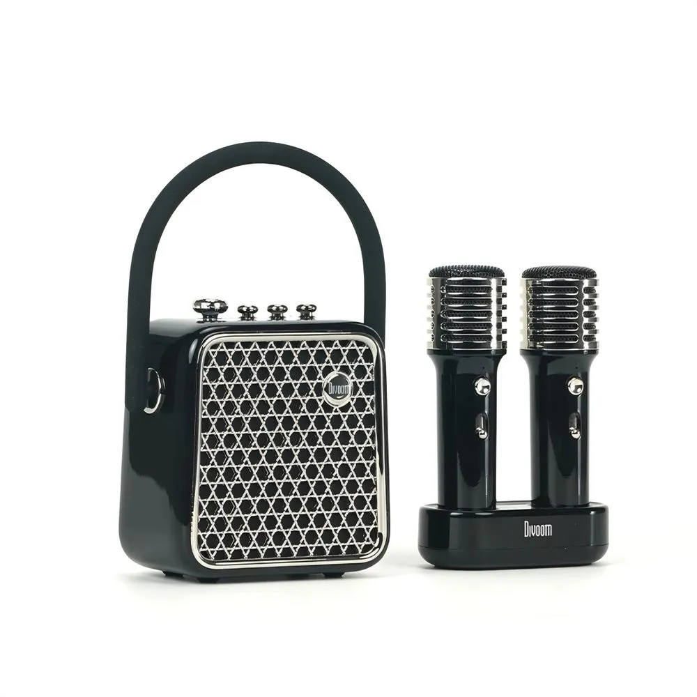 Divoom SongBird-SE 18W Bluetooth Karaoke Speaker, 2 Wireless Mics, 8H Play - Black, Silver