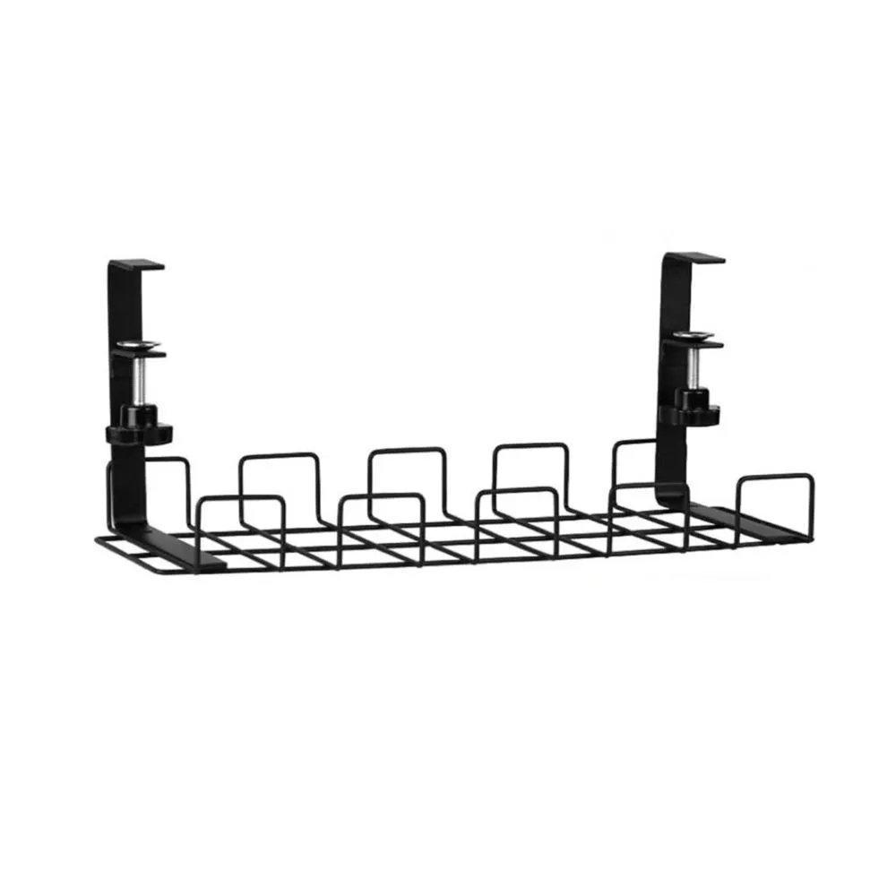 Home Office Adjustable Under Table Cable Storage Rack (39cm) - Black