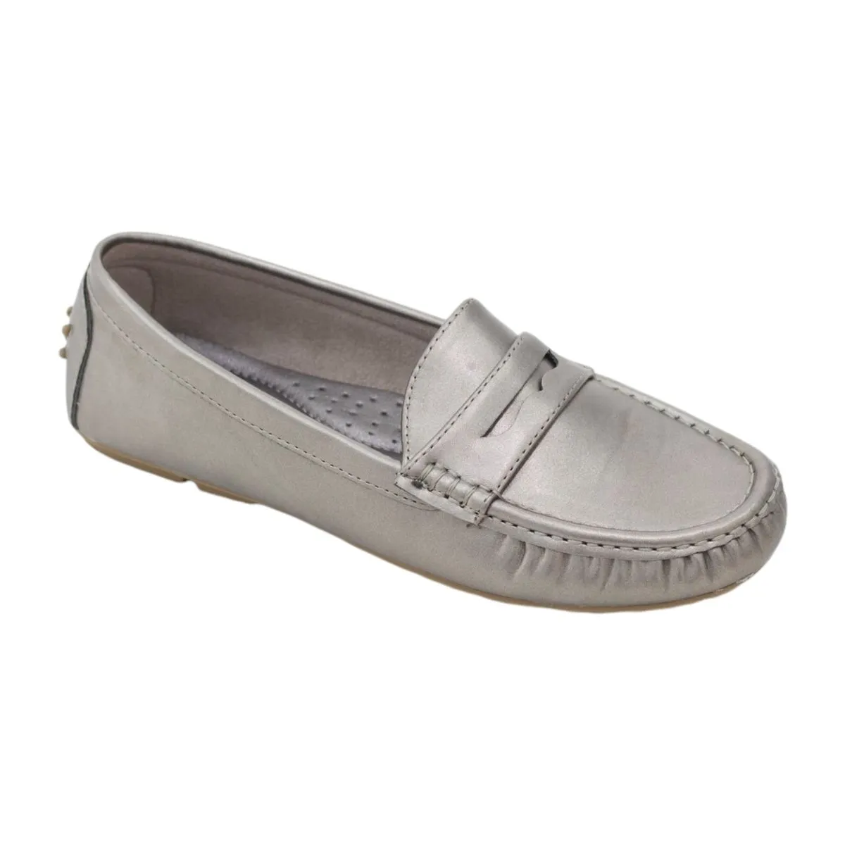 LaMara Paris Enez Soft Comfy Padded Moc Shoe Pewter