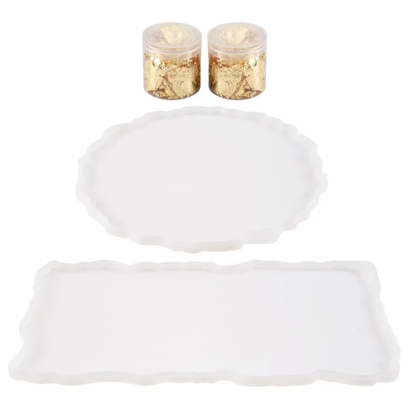 2 Pieces Tray Silicone Mold Kit Irregular Epoxy Resin Tray Molds for DIY Cr