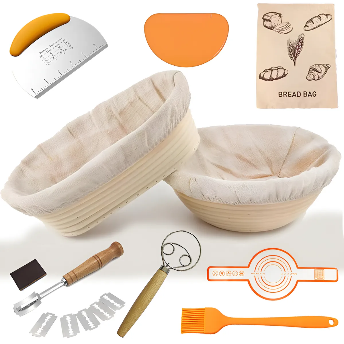 Pruchef - Bread Making Tool Kit with Linen Liner & Accessories - White