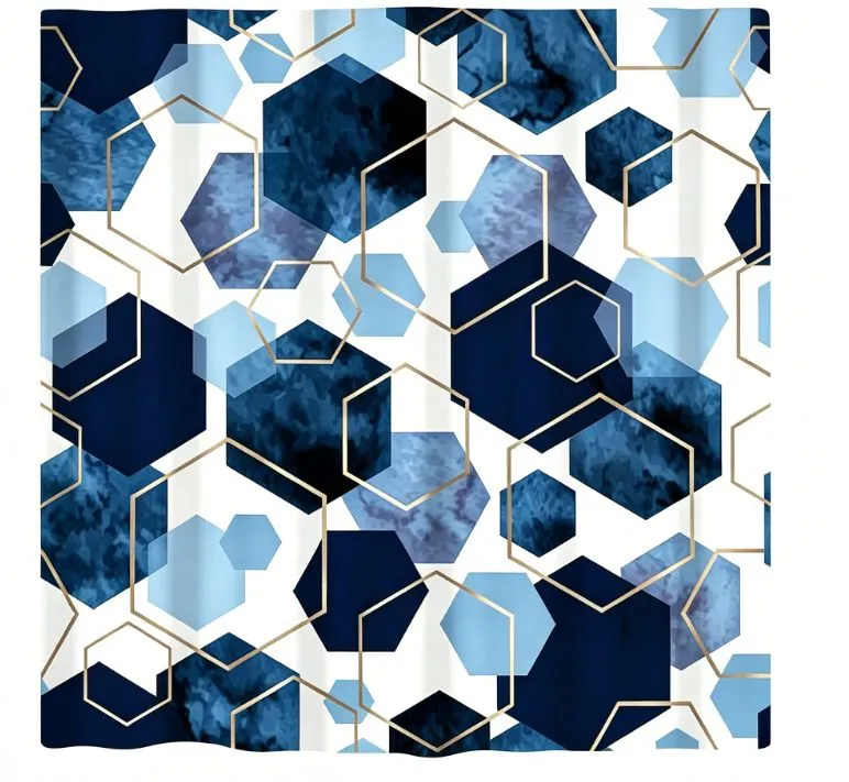 Blue Geometric Shower Curtain Waterproof 60 x 72 Inch