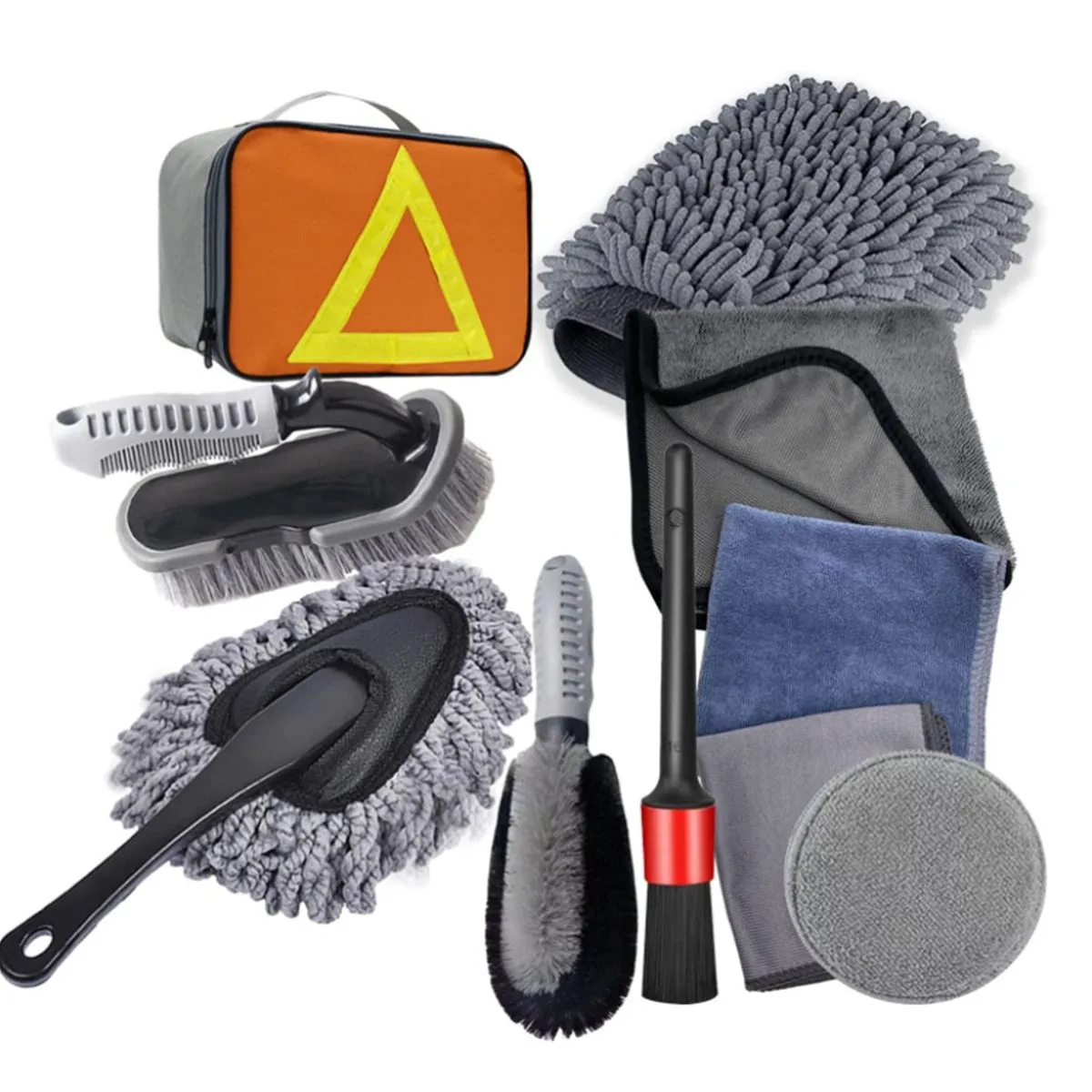 10Pcs Car Wash Microfiber Towels Set Tire Brushes Car Cleaning Kit Set