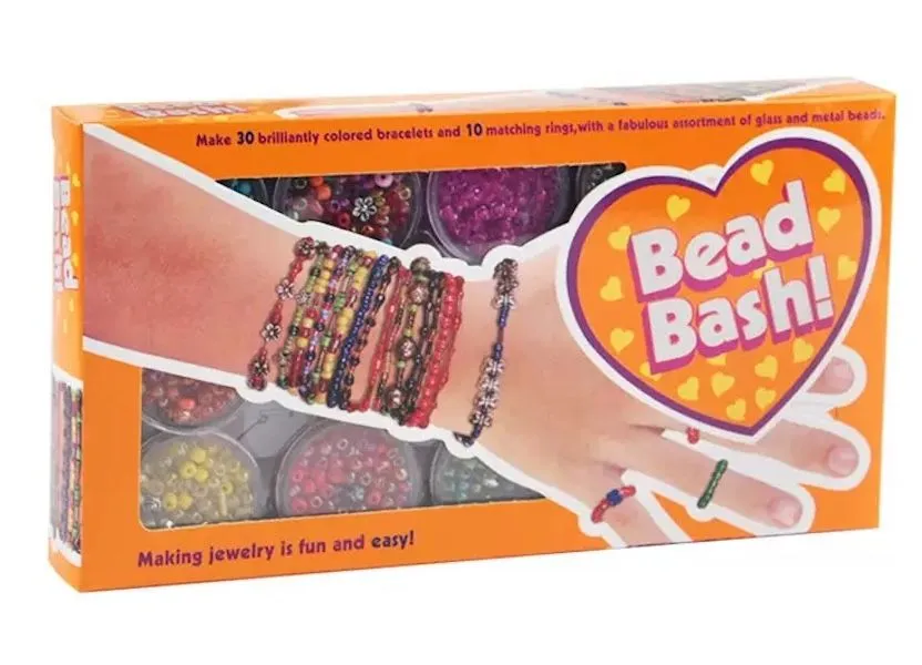 Bead Bash Jewelry Kit DIY Girls' Gift 30 Bracelet 10 Rings Glass Metal Bead