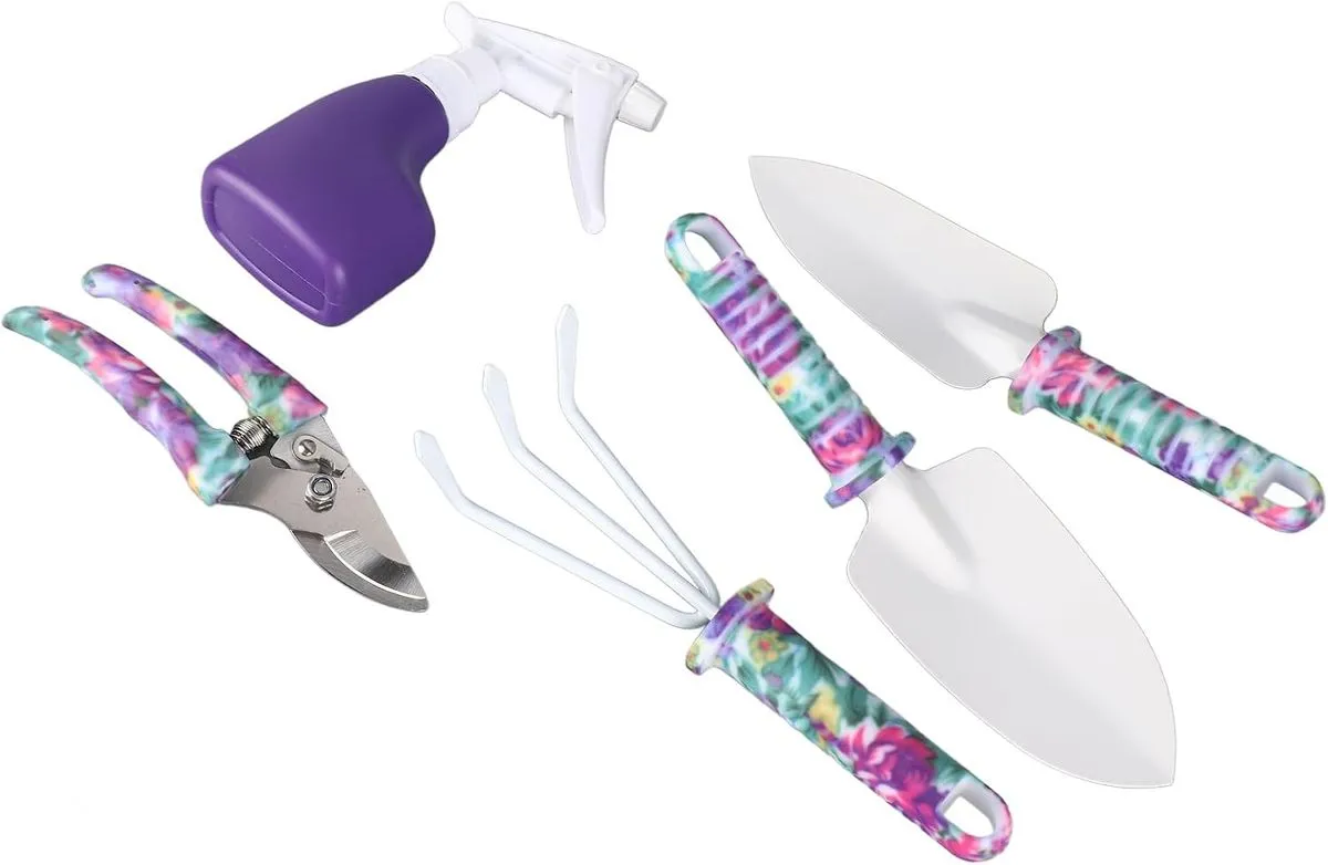 Durable, Ergonomic Gardening Purple Floral Tool Set - 5-Piece