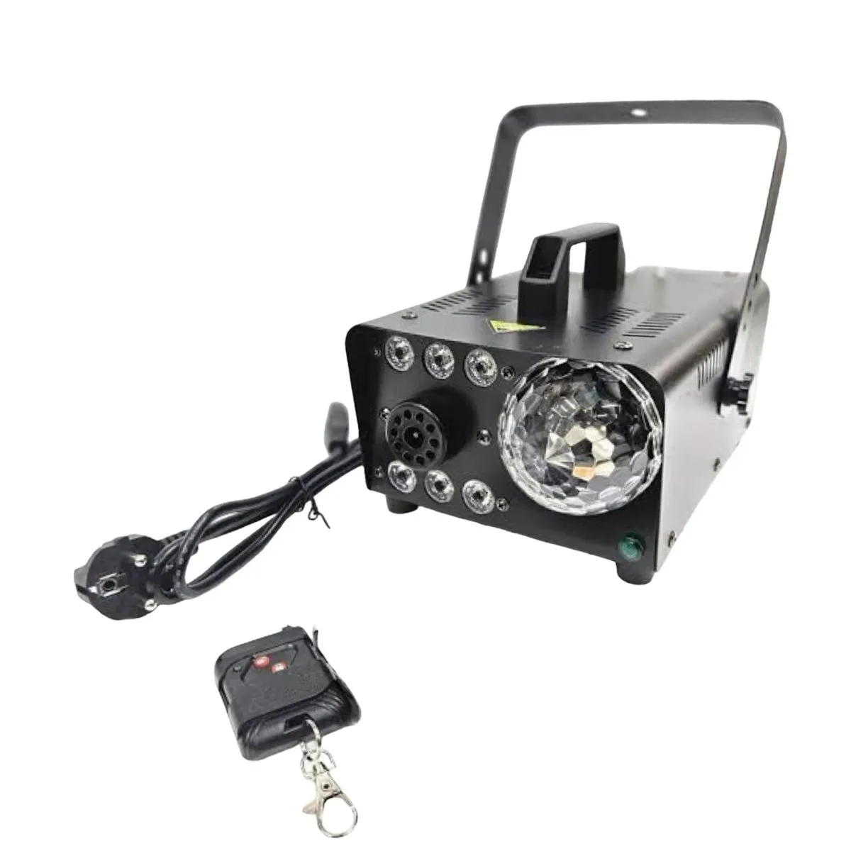 Fog Machine with 6 LED Lights + Disco Ball Effect-Remote Control-For Events
