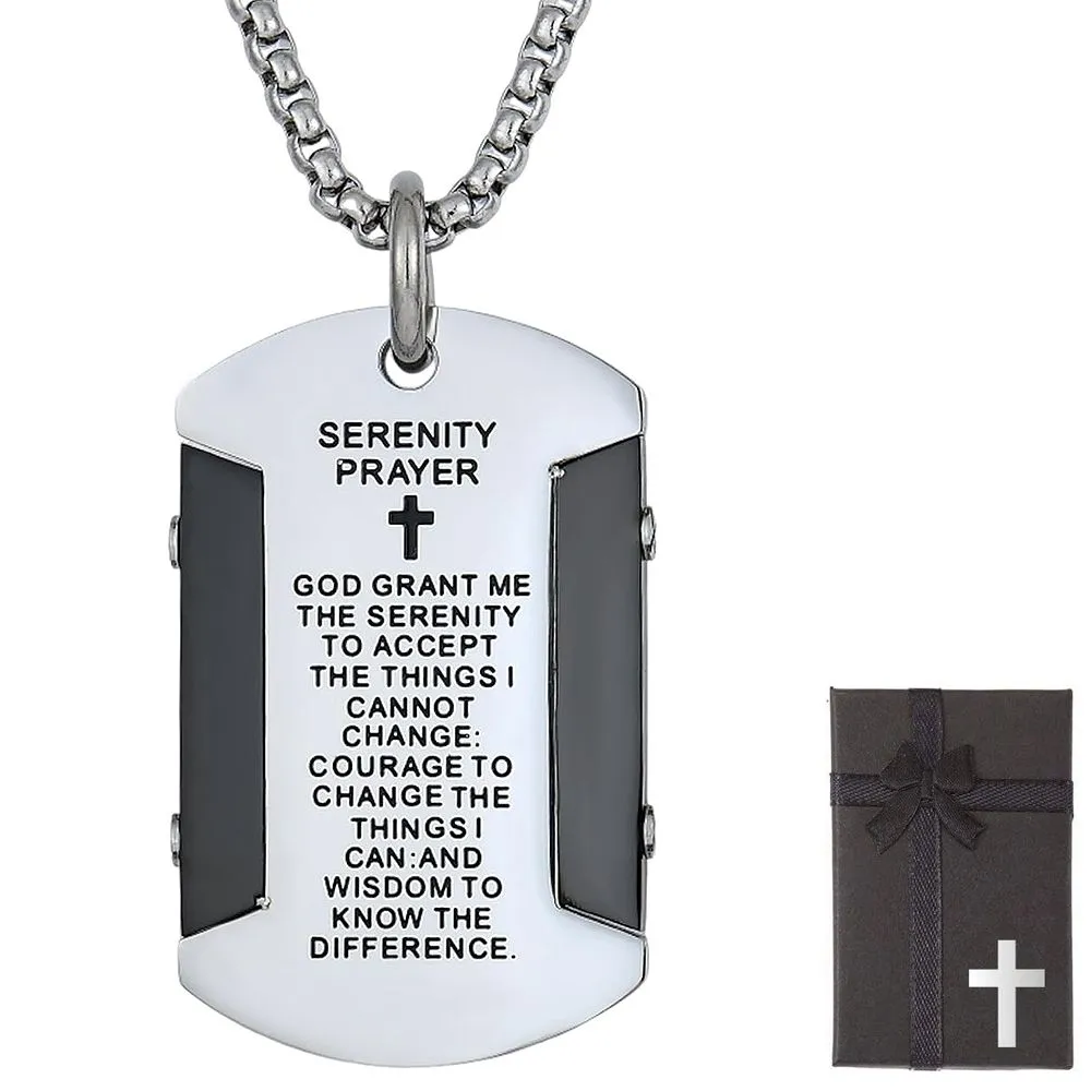 Serenity Prayer Dog Tag Stainless Steel Pendant Necklaces - Black
