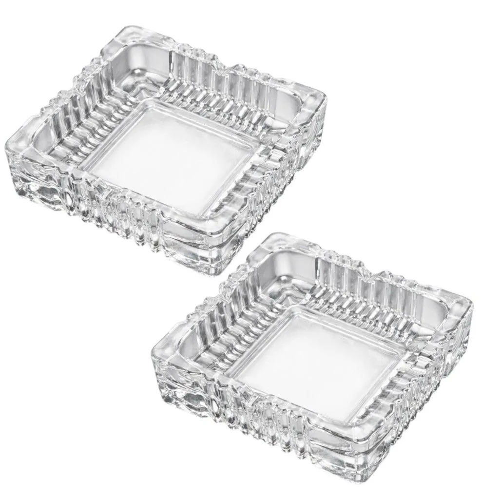 2 Pack - Compact Crystal Glass Square Ashtray - Transparent