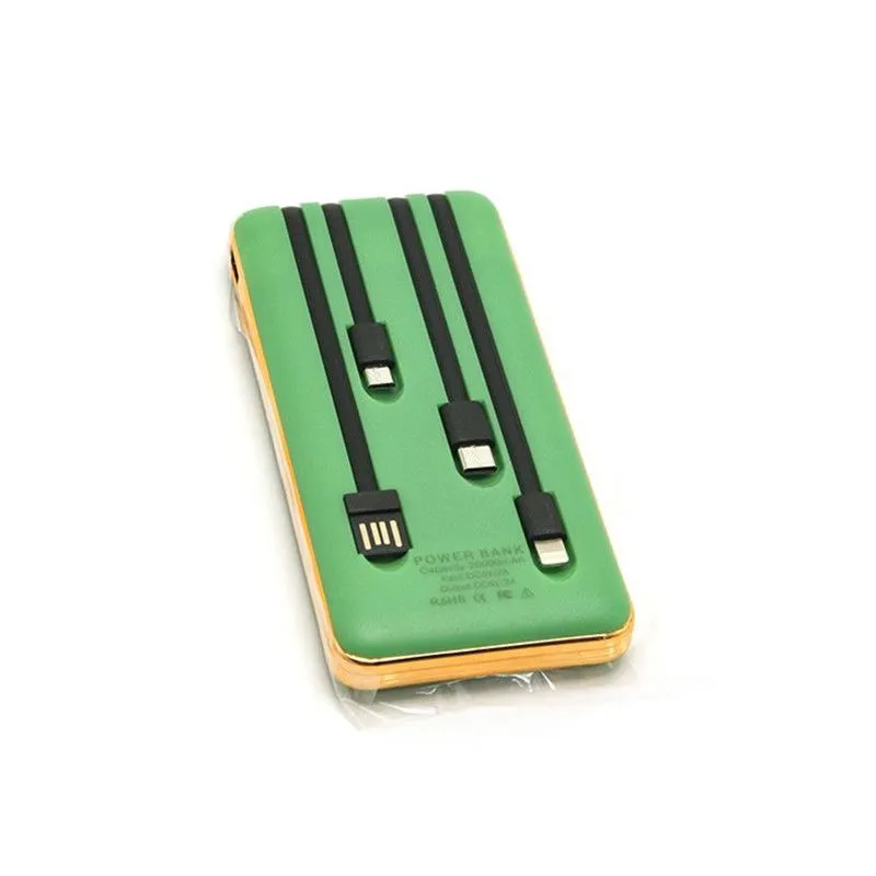 Fast Charging LED Power Bank 20000MAH with 4 built in charging cables - Green