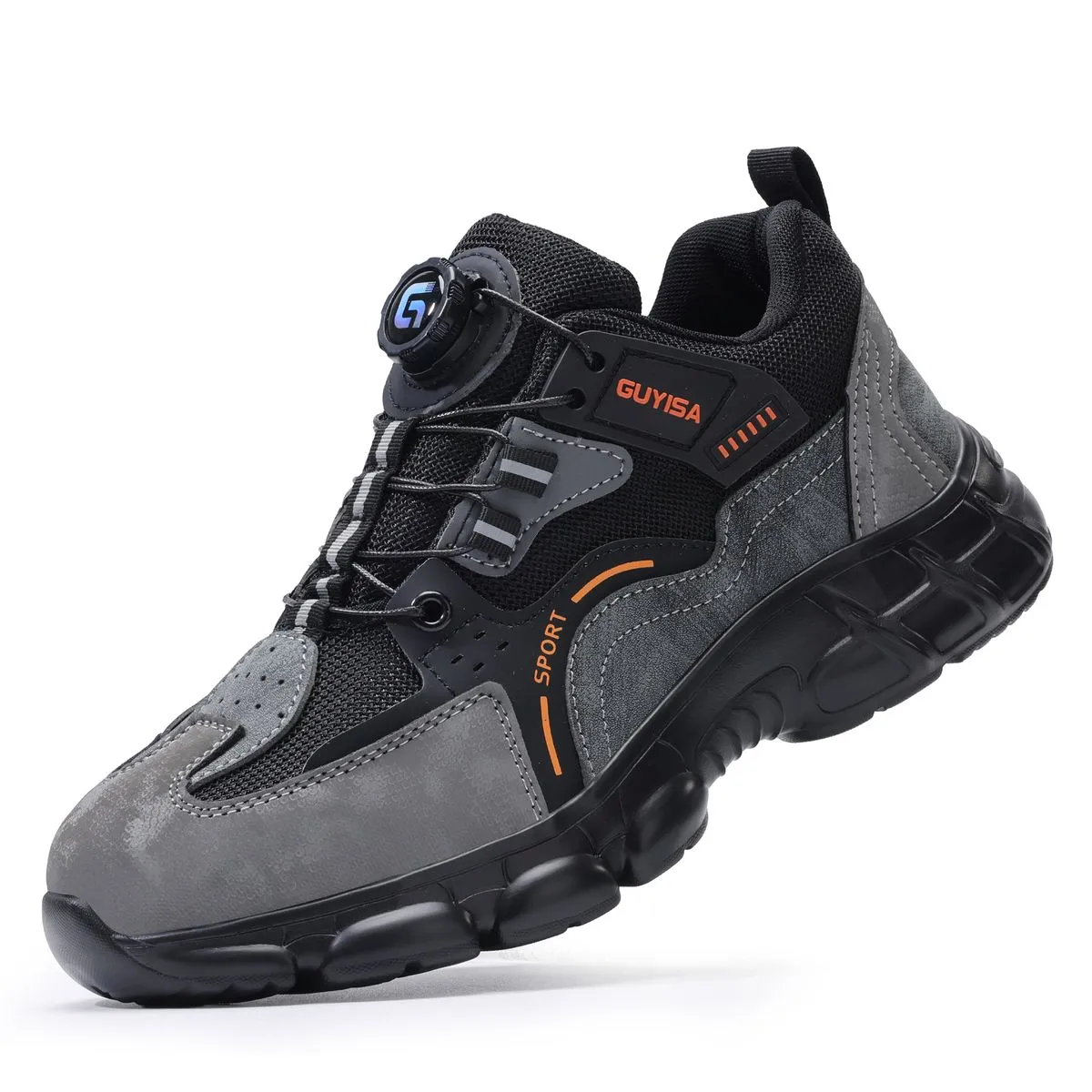 GUYISA Safety Shoes-Steel Toe, Air Cushion Work Sneakers with Rotary Lacing