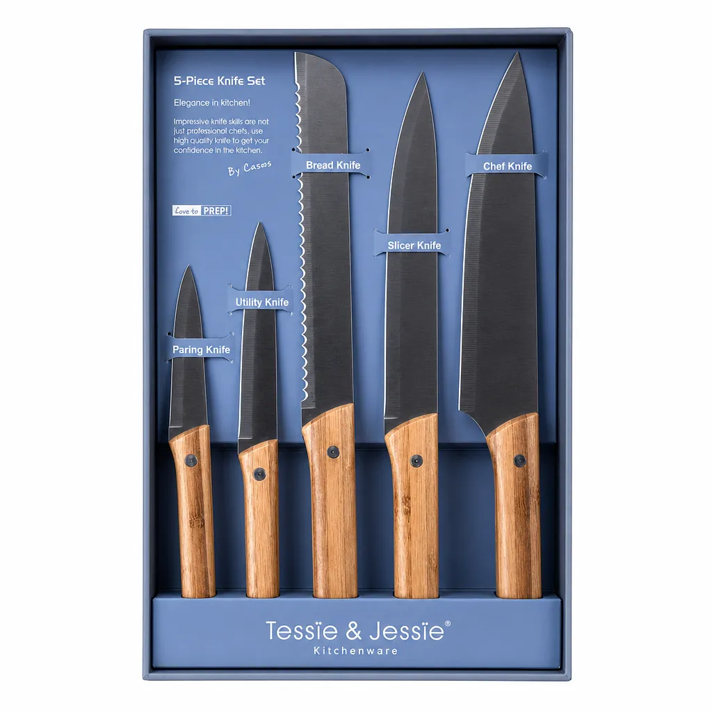 Premium 5-Piece Kitchen Knife Set with Bamboo Handles