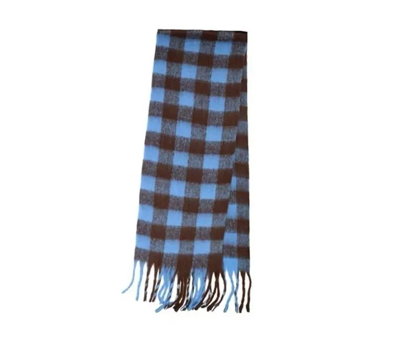 Women Blue-Brown Polyester Rectangle Scarf-220x40cm