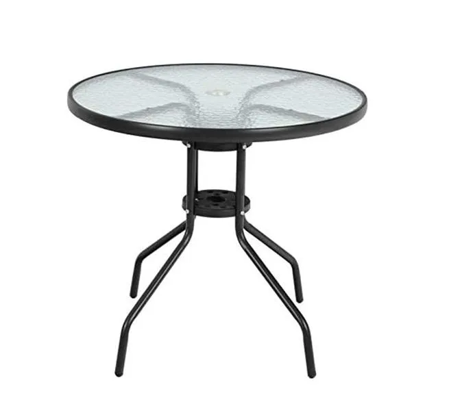 Patio Table with 60cm Round Graphite Finish - Steel & Glass