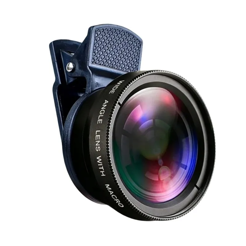 2-in-1 37mm Universal Phone Lens Clip: 0.45X Wide-Angle + Macro - Black