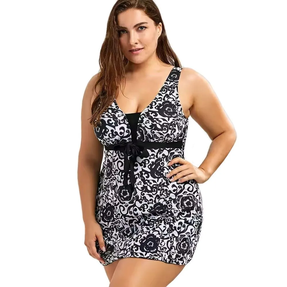 Women Plus Size Swimdress with Boyshort Flowy Printed Swimsuit Bathing Suit