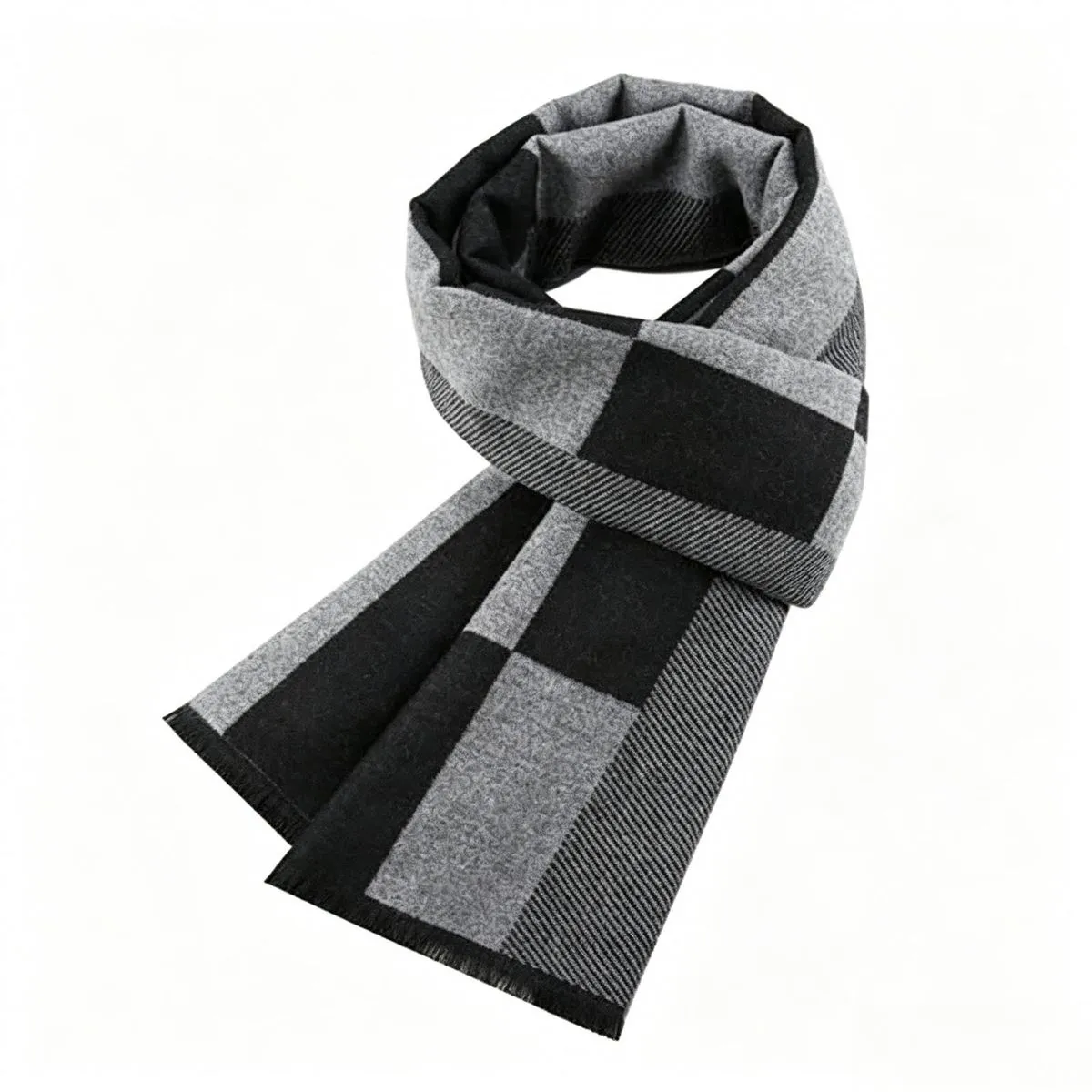 Grey Soft Knit Imitation Cashmere Men Scarf, Warm Outdoor Neck Wrap