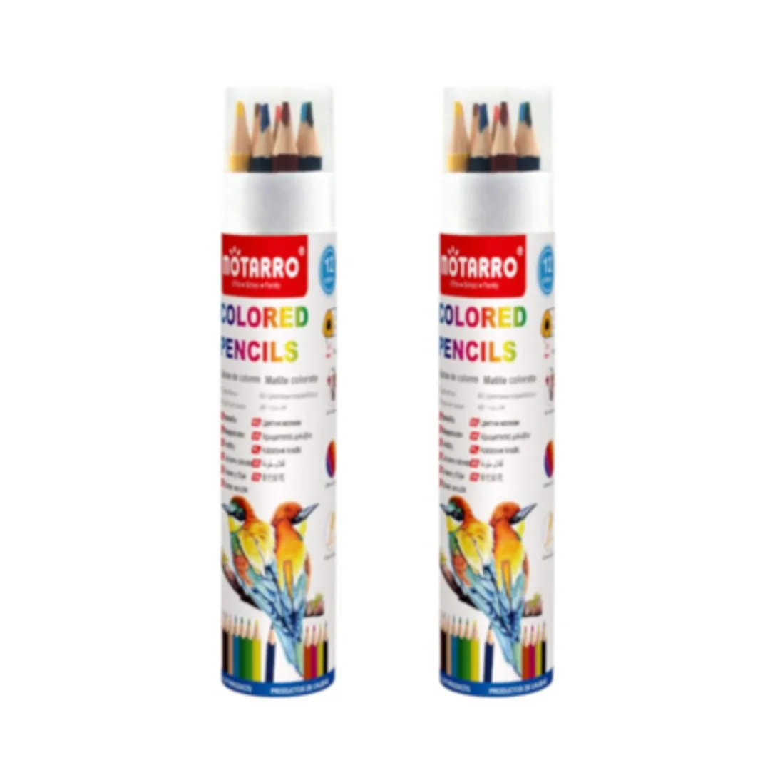 Motarro Colour Pencils - 12 Colours Tube Container 2 Pack