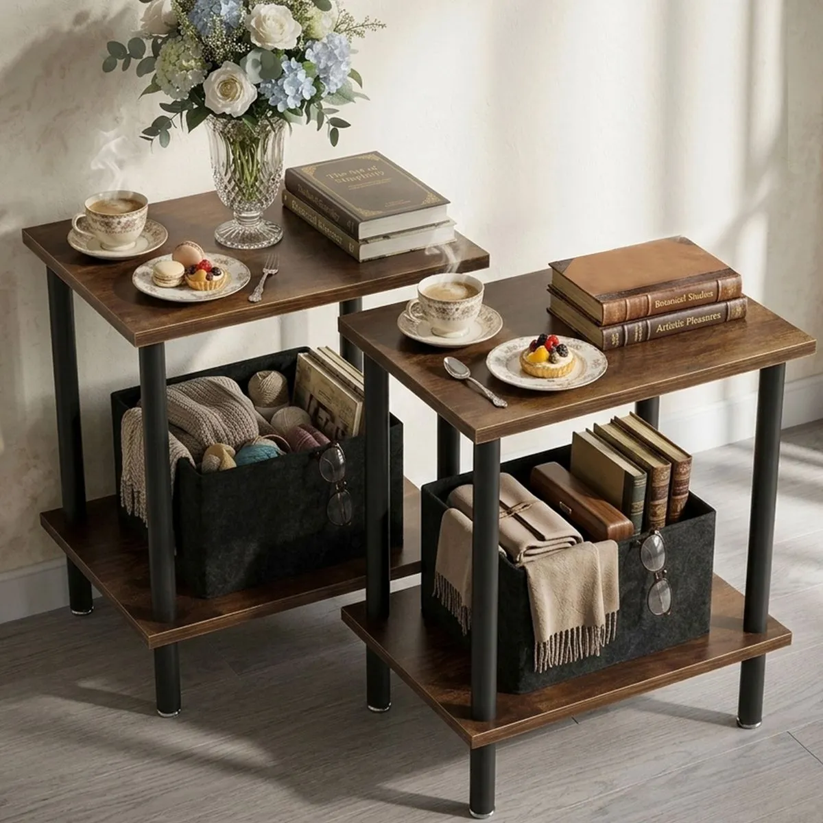 Side Table Open Shelves End Table Nightstand Easy Assembly Sofa Table