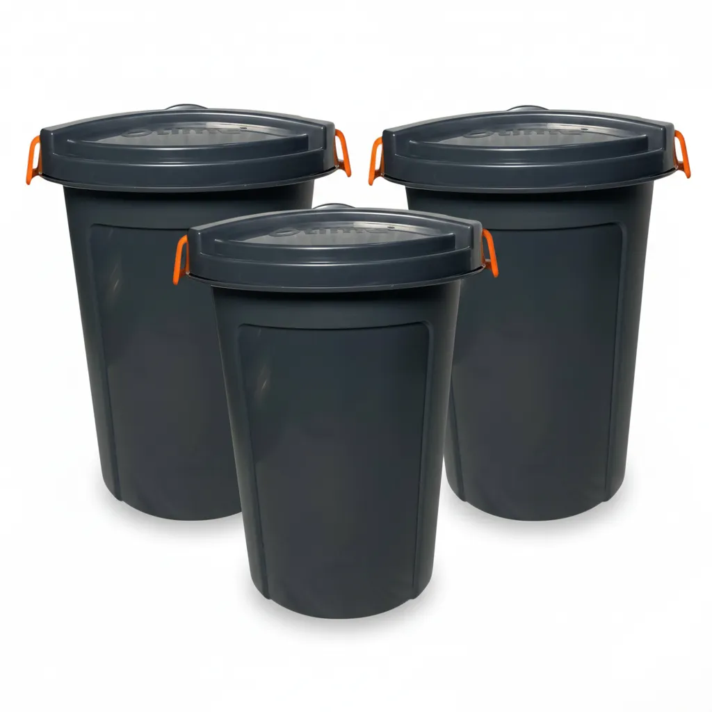 SMTE - 3 Pack 75L Heavy Duty Plastic Bins with Secure Lids & Handles - Grey