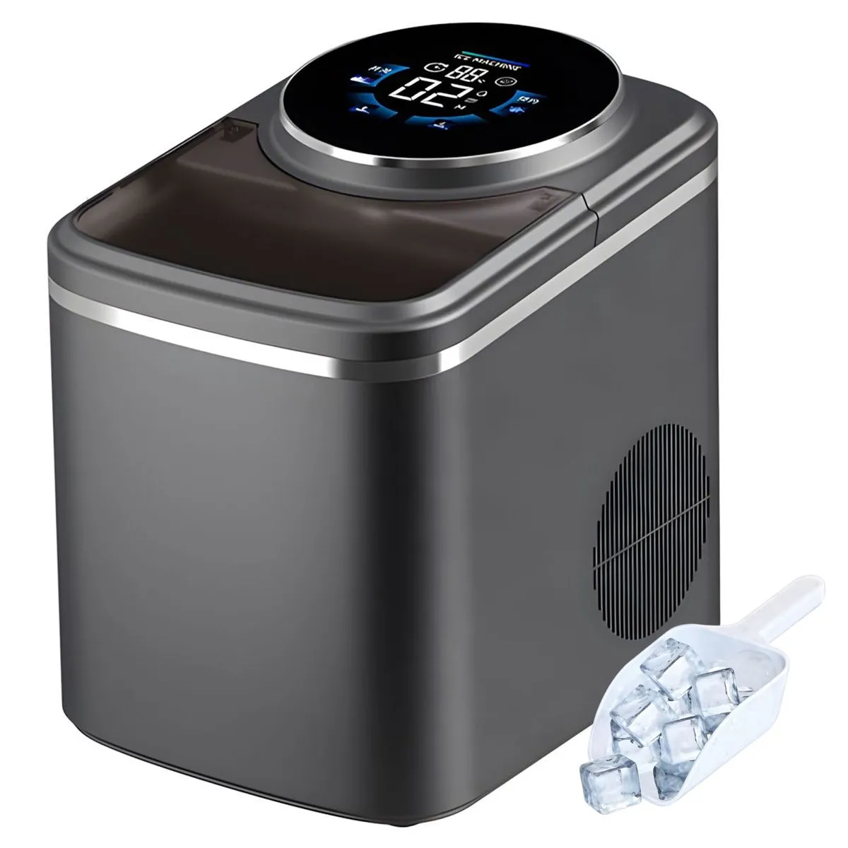 12Cube Countertop Ice Maker Machine 16kg/24H Touch Screen Auto Water Intake