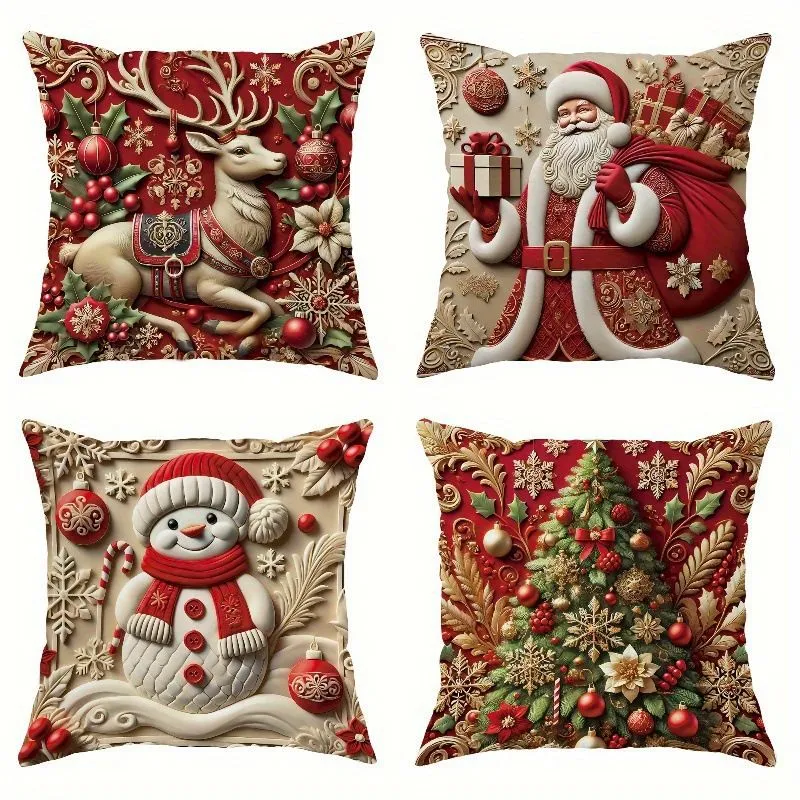 4 Christmas Cushion Covers for Living Room Sofas Ideal for Christmas Parti