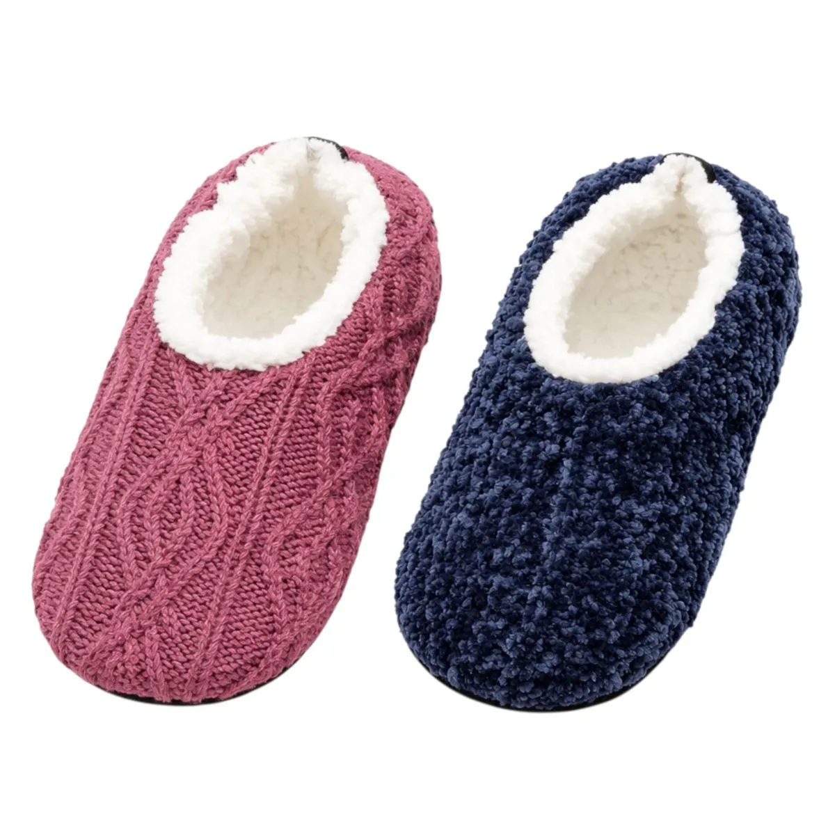 4 Pack Winter Knitted Ladies Fleece Lined Slippers Sock NonSkid Sole UK 3-6