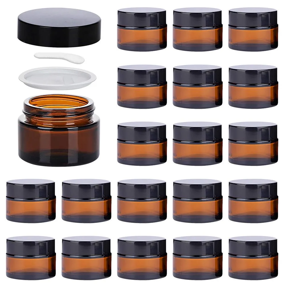 Chenshia 30ml Reusable Makeup Cosmetic Container, Travel Glass Jar - 20pc - Amber Brown