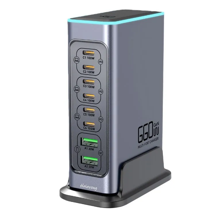Portable 660W USB C 8-Port Fast GaN Charger Station