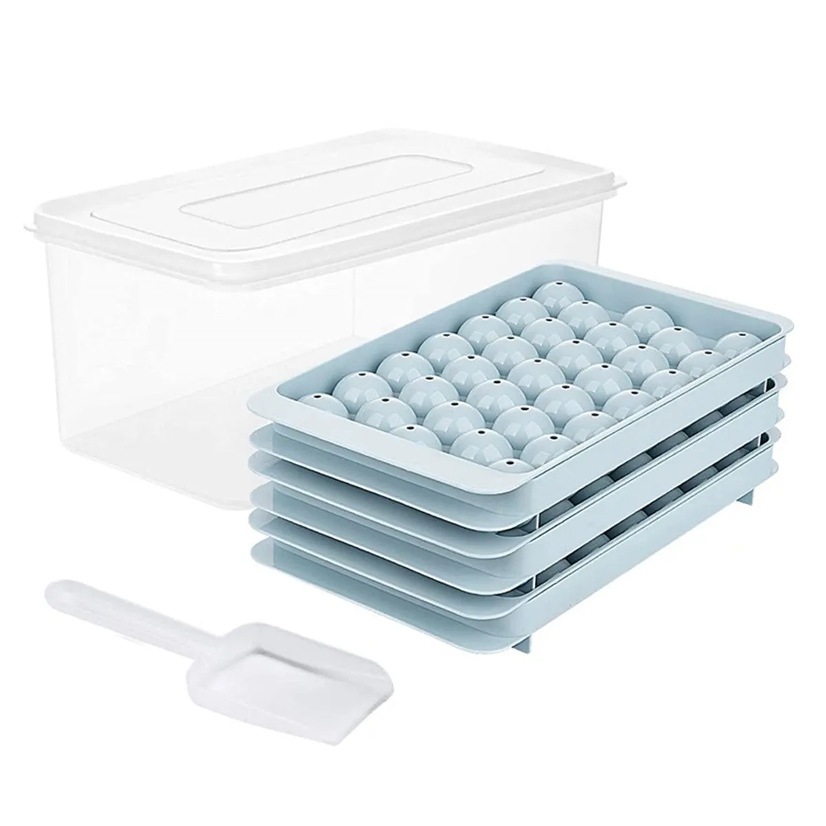 3-layer Spherical Ice Cube Mold Set, with Scoop and Box, Making Ice