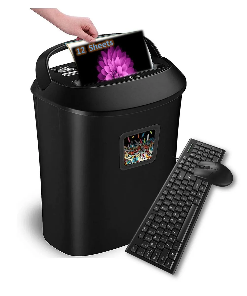 Paper Shredder 12-Sheet Cross-Cut Fast & Auto Jam Proof - Combo