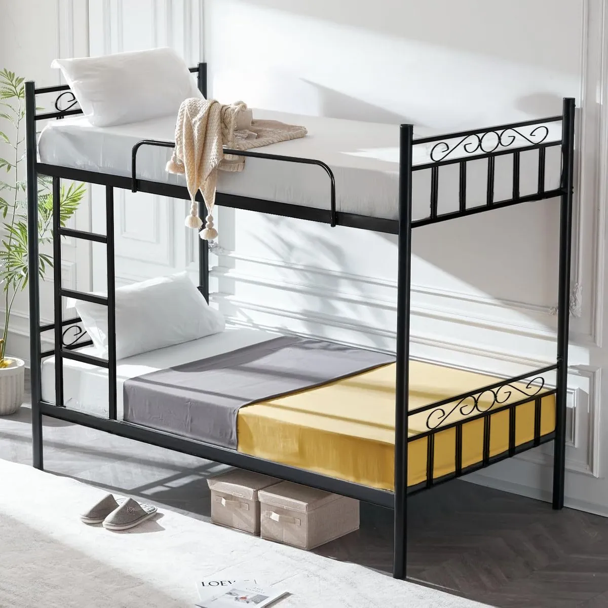 Metal Bunk Bed Twin Over Twin with Ladder Converts to 2 Single Beds