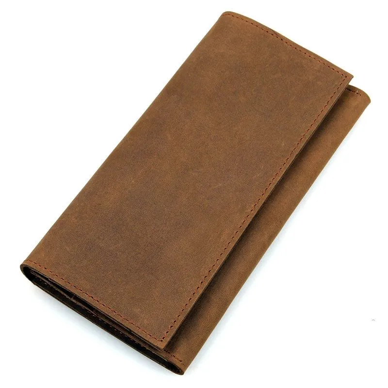 Crazy Horse Leather Multi-card Slot Long Wallet - Brown