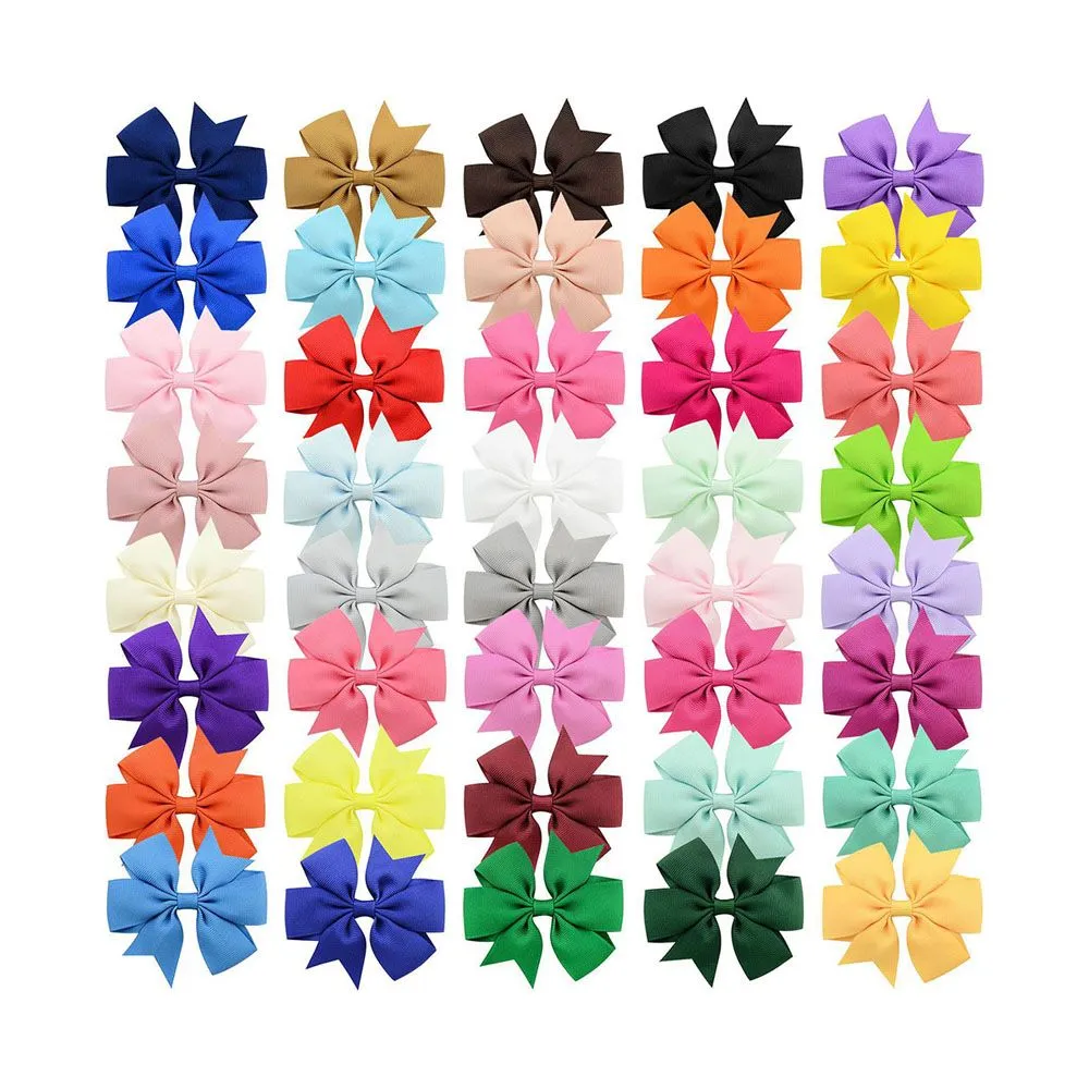 40 Piece Ribbon Pinwheel Hair Bows Baby Girls Bows Hair Clip Kids Barrettes