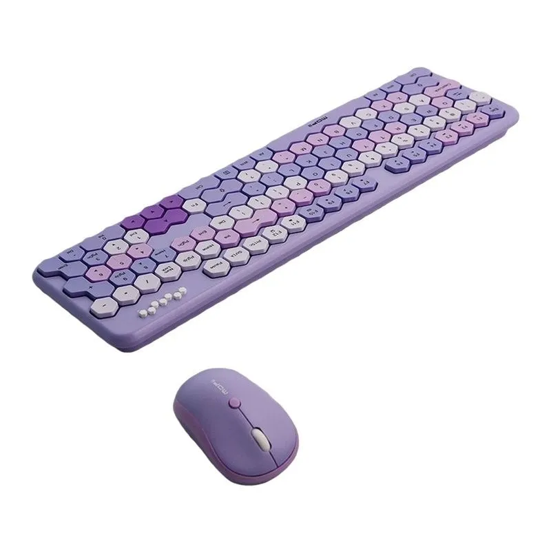 HoneyS Irregular Keys Wireless Diamond Keyboard and Mouse Combo - Purple
